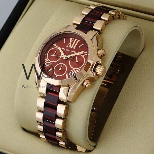 MICHAEL KORS CHRONOGRAPH WATCH RED WITH STAINLESS STEEL RED &ROSE GOLD BELT
