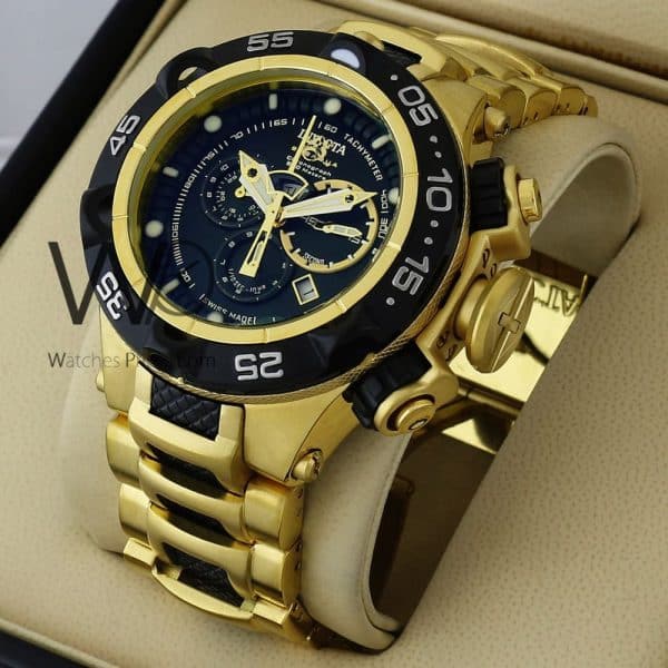 INVICTA CHRONOGRAPH WATCH BLACK WITH STAINLESS STEEL BLACK&GOLDEN BELT