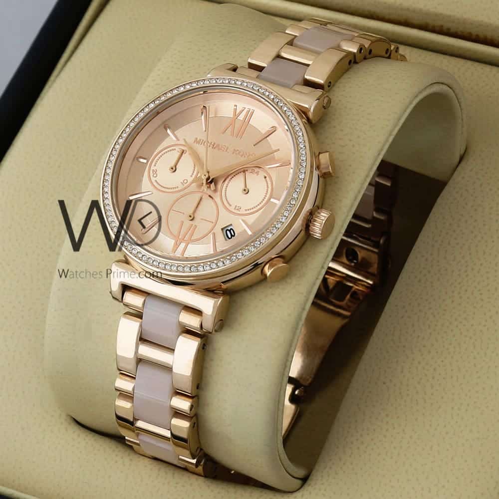 MICHAEL KORS CHRONOGRAPH WATCH ROSE GOLD WITH STAINLESS STEEL PINK&ROSE GOLD  BELT | Watches Prime