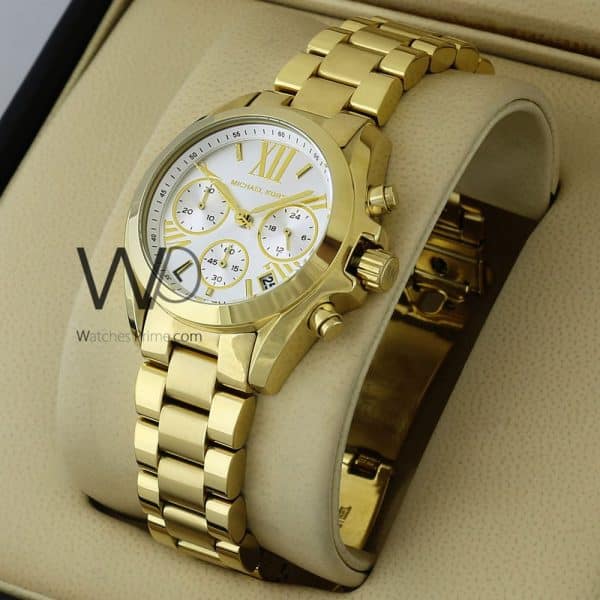 MICHAEL KORS CHRONOGRAPH WATCH WHITE WITH STAINLESS STEEL GOLD BELT