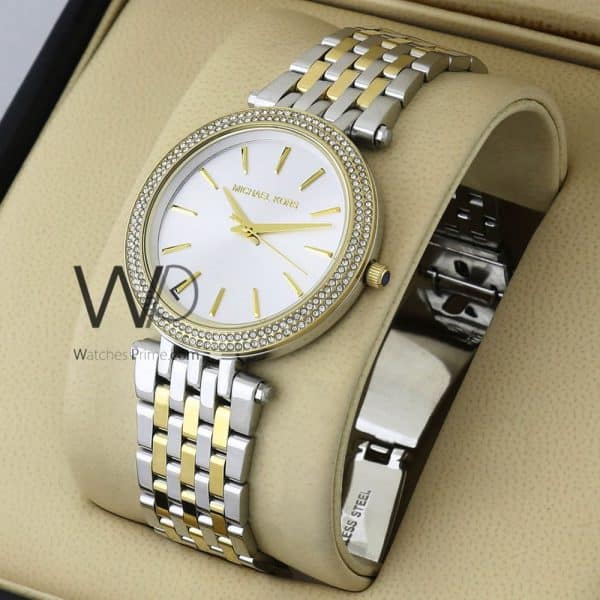 MICHAEL KORS CHRONOGRAPH WATCH WHITE WITH STAINLESS STEEL GOLD&SILVER BELT