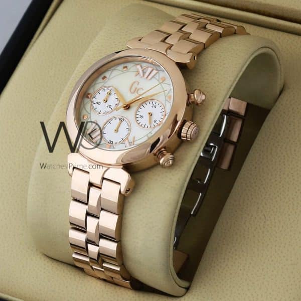 Guess collection chronograph watch white with stainless steel rose gold belt