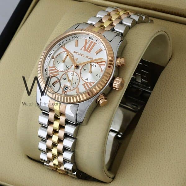 MICHAEL KORS CHRONOGRAPH WATCH WHITE WITH STAINLESS STEEL ROSEGOLD&SILVER BELT