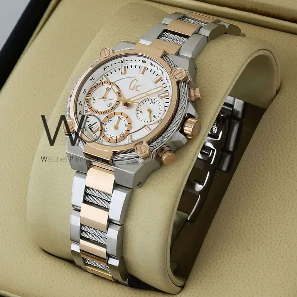 GUESS COLLECTION CHRONOGRAPH WHITE WITH STAINLESS STEEL HALF ROSE GOLD ...
