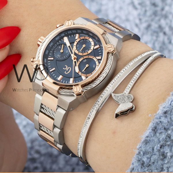 GUESS COLLECTION CHRONOGRAPH BLUE WITH STAINLESS STEEL HALF ROSE GOLD BELT