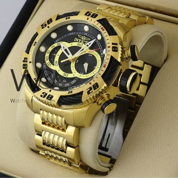 INVICTA CHRONOGRAPH WATCH BLACK WITH STAINLESS STEEL GOLD BELT