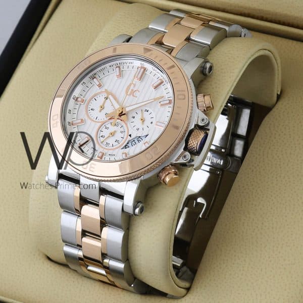GUESS COLLECTION CHRONOGRAPH WHITE WITH STAINLESS STEEL HALF ROSE GOLD BELT