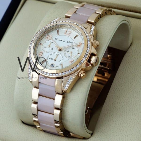 MICHAEL KORS CHRONOGRAPH WATCH GOLD WITH STAINLESS STEEL PINK& ROSE GOLD BELT