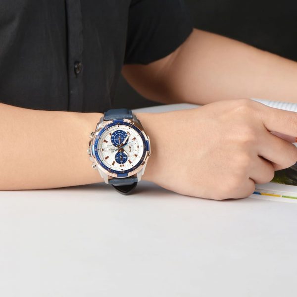 ساعة جلد ازرق كاسيو اديفيس رجالية كرونوغراف | واتشز برايم