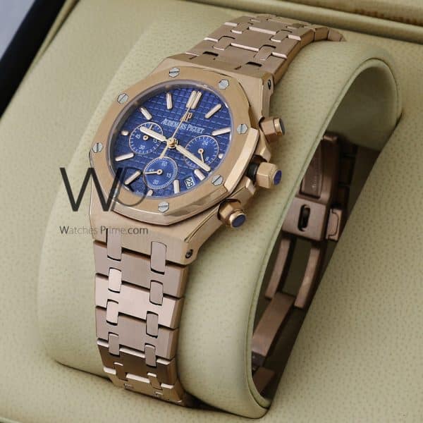 ِAUDEMARS PIGUET ROYAL OAK CHRONOGRAPH WATCH BLUE WITH STAINLESS STEEL ROSE GOLD BELT