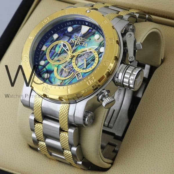 INVICTA CHRONOGRAPH WATCH GREEN WITH STAINLESS STEEL SILVER& GOLD BELT
