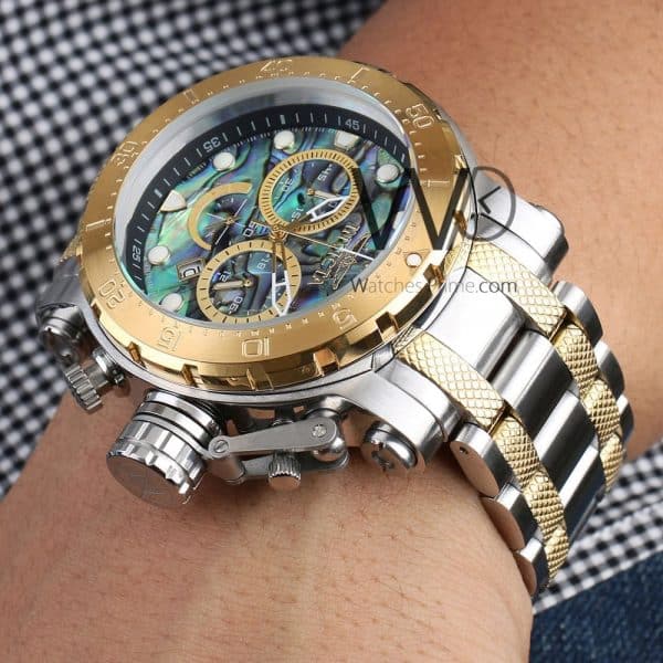 INVICTA CHRONOGRAPH WATCH GREEN WITH STAINLESS STEEL SILVER& GOLD BELT