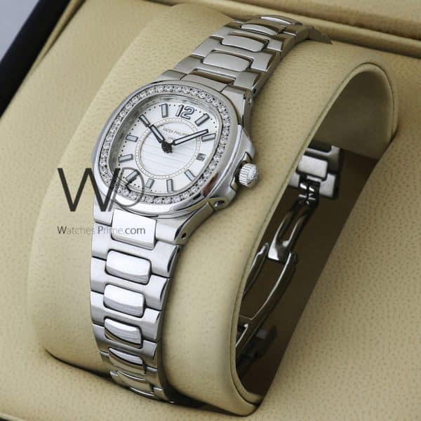 PATEK PHILIPPE CHRONOGRAPH WATCH WHITE WITH STAINLESS STEEL SILVER BELT