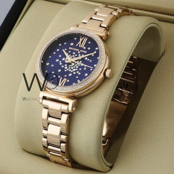 MICHAEL KORS CHRONOGRAPH WATCH BLUE WITH STAINLESS STEEL ROSEGOLD BELT