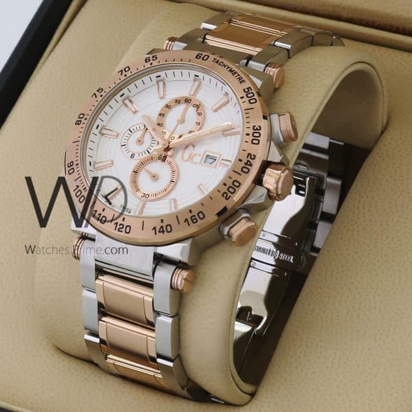 GUESS COLLECTION CHRONOGRAPH white WITH STAINLESS STEEL HALF ROSE GOLD BELT