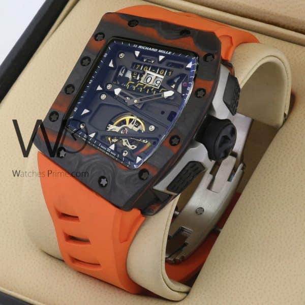 RICHARD MILLE CHRONOGRAPH WATCH orang WITH BLACK RUBBER BELT