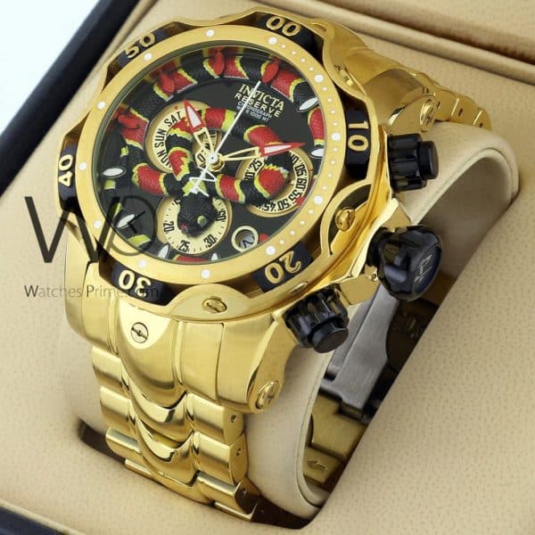 INVICTA CHRONOGRAPH WATCH GOLD&black&gold WITH STAINLESS STEEL GOLDEN BELT