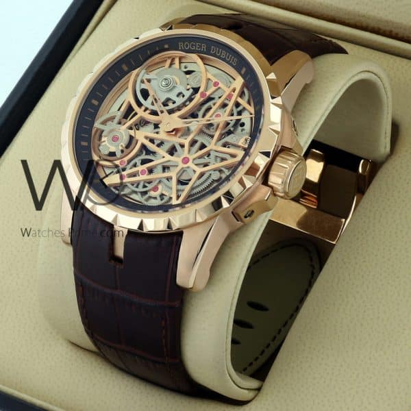 ROGER DUBUIS WATCH rose gold WITH leather borwn BELT