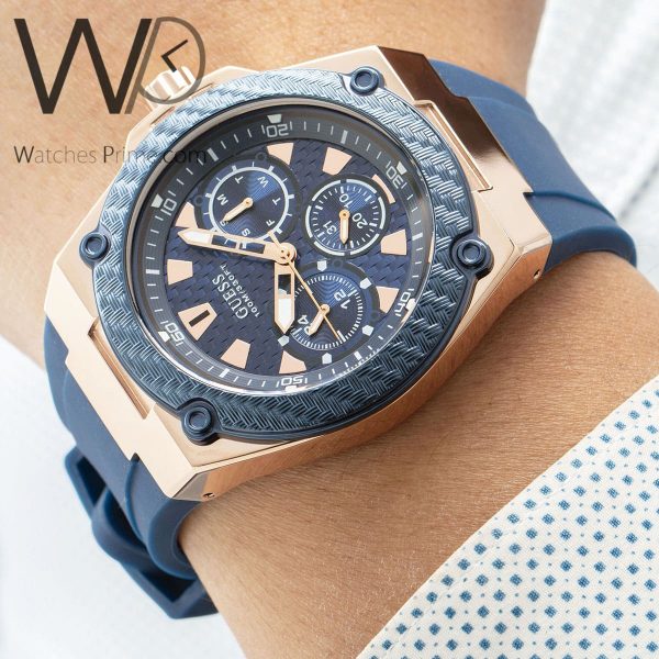 Guess Men's Watch with Blue Rubber Belt | Watches Prime