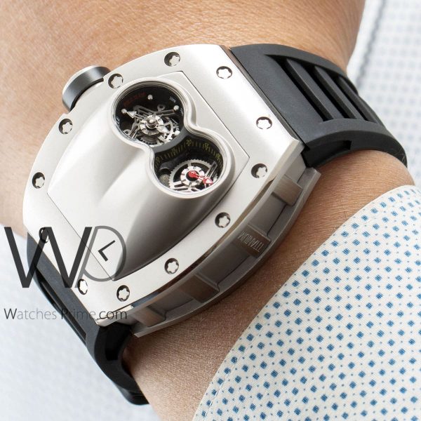 RICHARD MILLE CHRONOGRAPH WATCH silverWITH BLACK RUBBER BELT