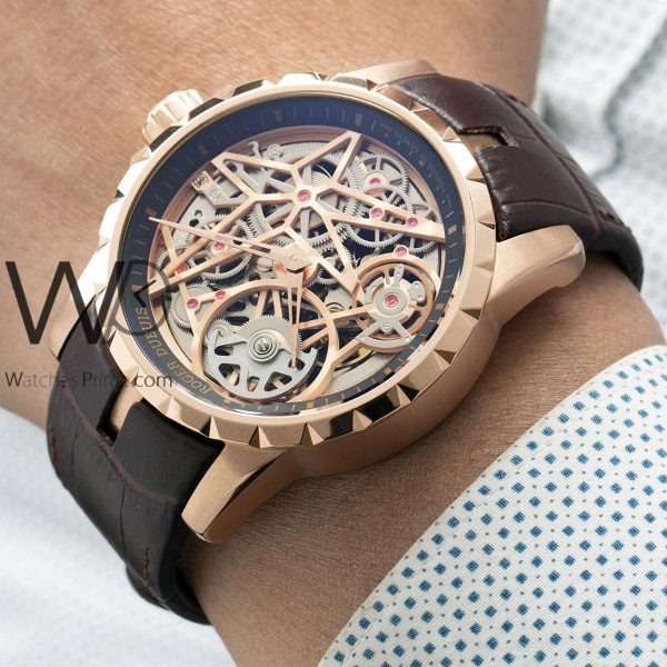 ROGER DUBUIS WATCH rose gold WITH leather borwn BELT