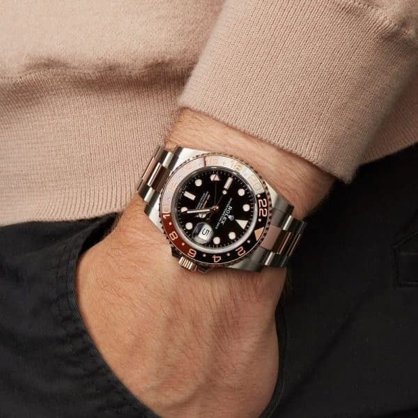 ROLEX OYSTER PERPETUAL GMT CERAMIC BEZEL WATCH BLACK WITH STAINLESS STEEL SILVER&ROSE GOLD BELT