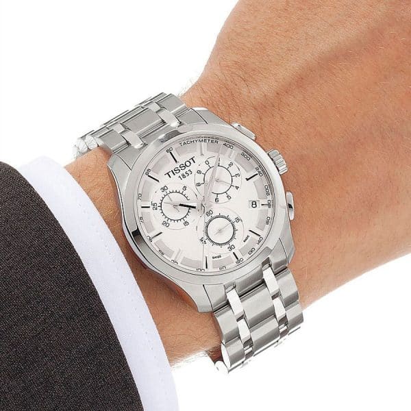 TISSOT 1853 CHRONOGRAPH WATCH WHITE WITH STAINLESS STEEL SILVER BELT