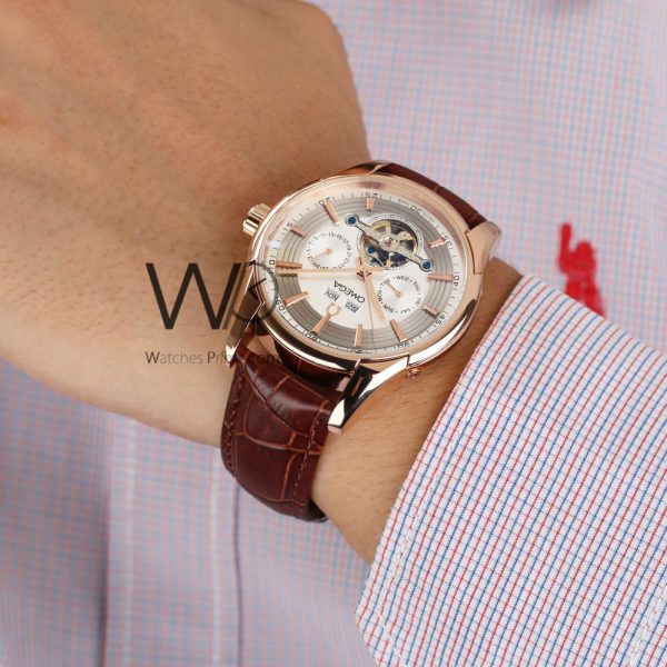 OMEGA WATCH WHITE WITH LEATHER BROWN BELT | Watches Prime