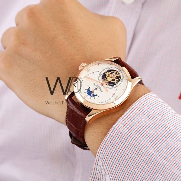 PATEK PHILIPPE WHITE WATCH LEATHER BROWN BELT| Watches Prime