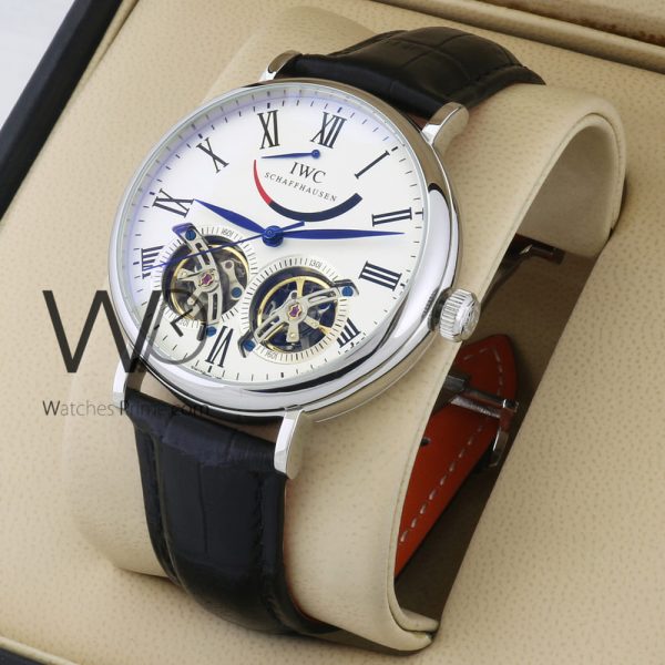 IWC Schaffhausen CHRONOGRAPH WATCH WHITE WITH LEATHER black BELT 1434