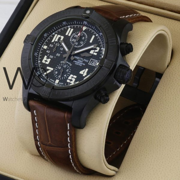 BREITLING CHRONOGRAPH WATCH black WITH LEATHER BROWN BELT 1135