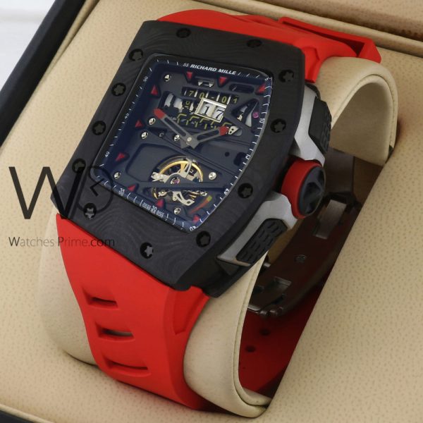 RICHARD MILLE CHRONOGRAPH WATCH BLACK WITH RED RUBBER BELT 4414