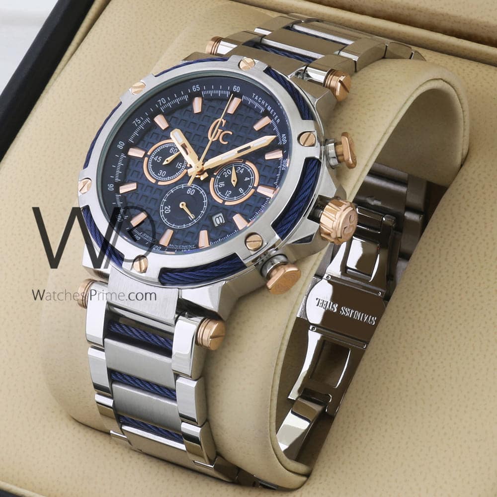 GUESS COLLECTION CHRONOGRAPH BLue WITH STAINLESS STEEL SILVER BELT ...