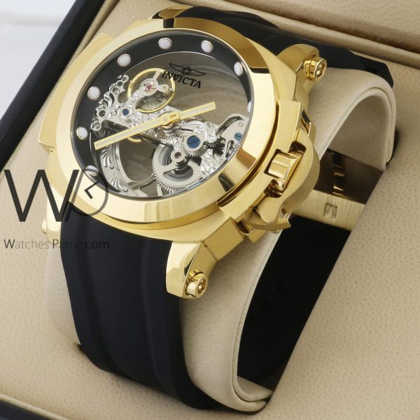 INVICTA CHRONOGRAPH WATCH GOLD WITH RUBBER BLACK BELT 5087