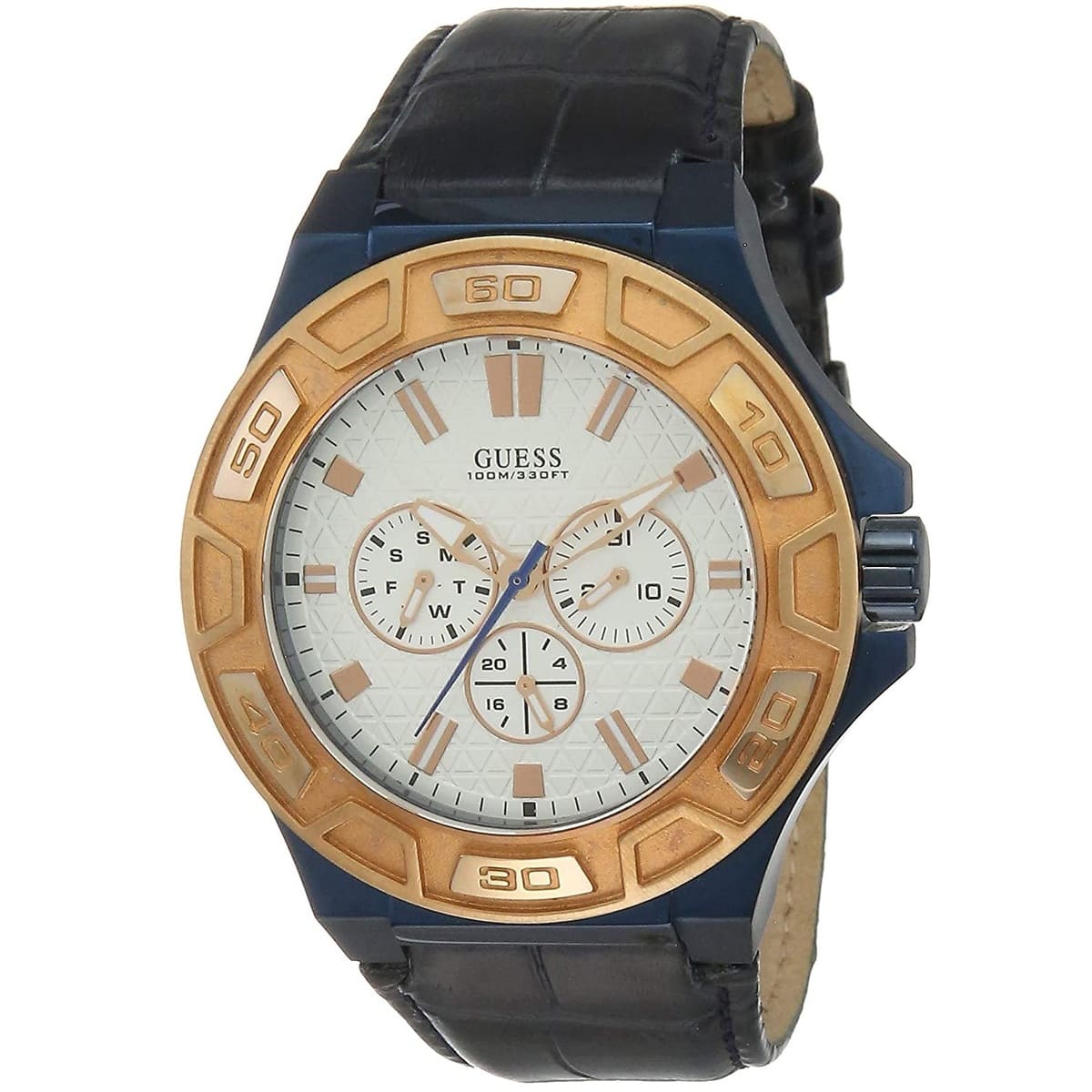 Guess Orologio Uomo W0674G7 – Quadrante Bianco E Cinturino In Pelle Blu – 45mm Al Quarzo