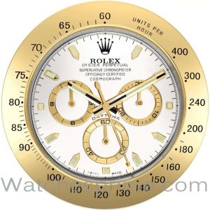 Rolex Wall Clock Daytona White Dial Gold Bezel