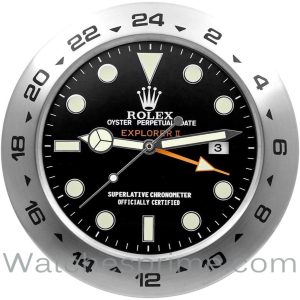 Rolex Wall Clock Explorer II Black Dial Silver Bezel