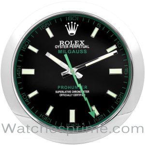 Rolex Wall Clock Milgauss Black Dial Silver Bezel Green hand