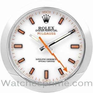 Rolex Wall Clock Milgauss White Dial Silver Bezel Orange hand
