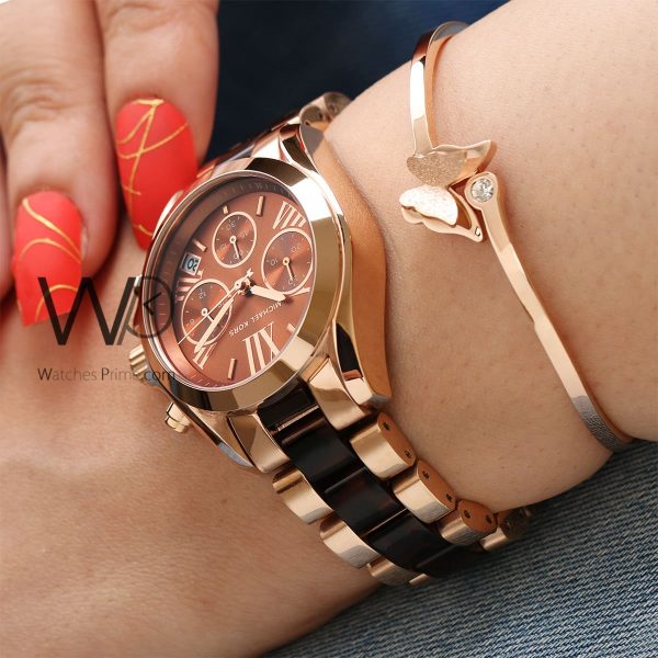 MICHAEL KORS Watch For Women With Rose Gold Dial Stainless Steel Belt With Brown and Rose gold Color