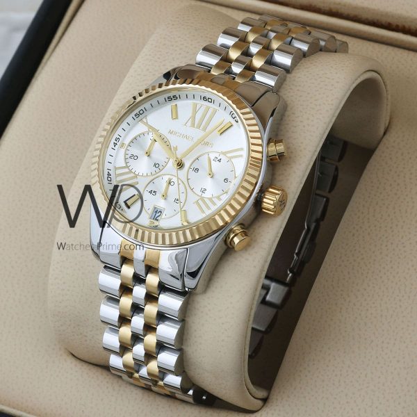 MICHAEL KORS Watch For Women With White Dial Stainless Steel Belt With Silver and gold Color