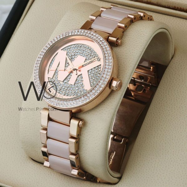 MICHAEL KORS Watch For Women With Gold Dial Stainless Steel Belt With Gold and Pink Color