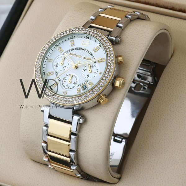 MICHAEL KORS Watch For Women With White Dial Stainless Steel Belt With Gold and Silver Color
