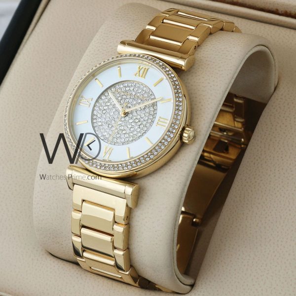 MICHAEL KORS Watch For Women With White Dial Stainless Steel Belt With Gold Color