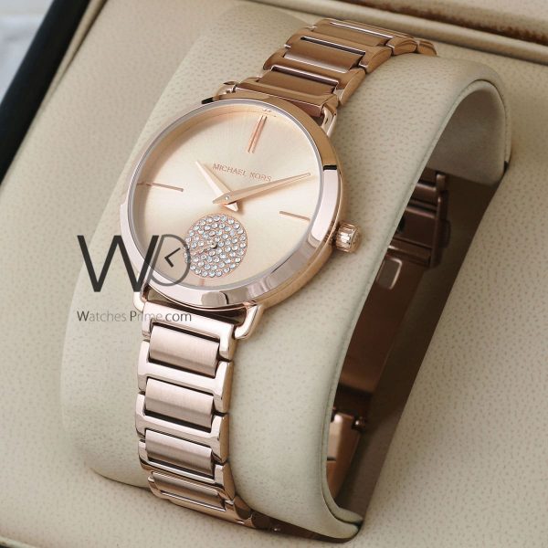 MICHAEL KORS Watch For Women With Rose Gold Dial Stainless Steel Belt With Rose Gold Color