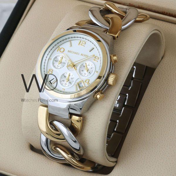 MICHAEL KORS Watch For Women With White Dial Stainless Steel Belt With Silver and Gold Color