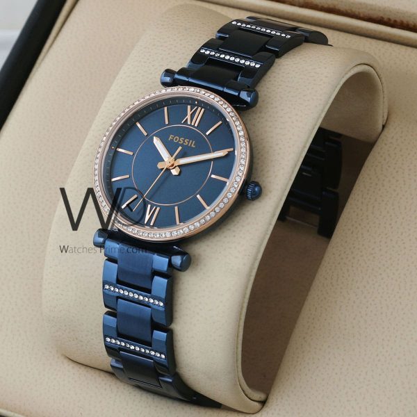 Fossil Watch For Women With Blue Dial Stainless Steel Belt With Blue Color