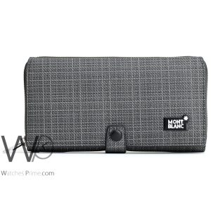 striped black and white colored montblanc hand wallet bag for men