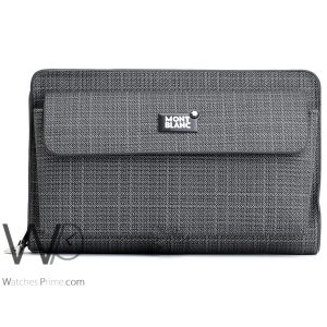 striped black and white colored montblanc hand wallet bag men