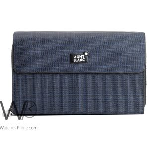 striped blue and white colored montblanc hand wallet bag for men